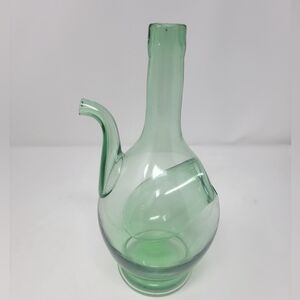 Vintage Green Italian Wine Decanter Handblown w/ Ice Chamber Approximately 10"